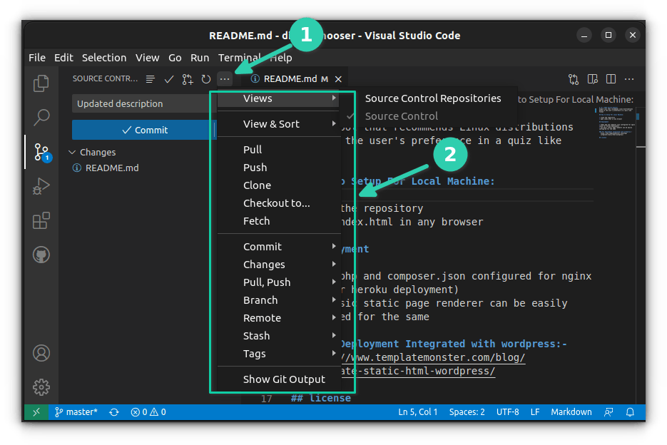 VS Code gives all kind of Git actions to perform