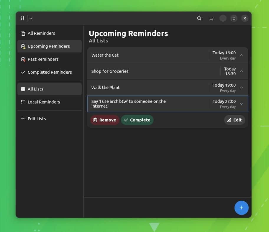 a screenshot of the upcoming reminders section on reminders