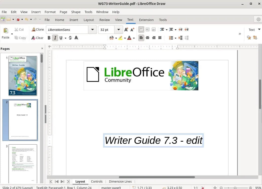 LibreOffice Draw 中的 pdf 编辑示例
