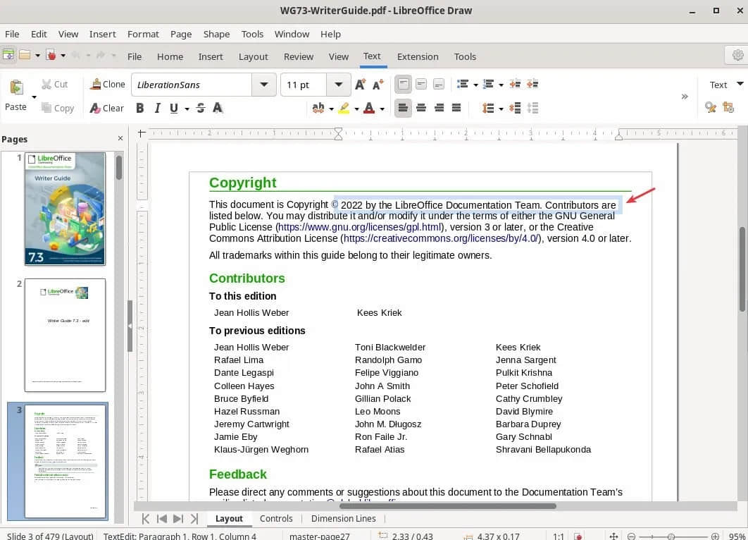 LibreOffice Draw edits PDF texts block wise