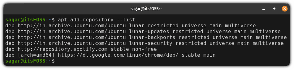 confirm repository removal process by listing enabled repositories in Ubuntu