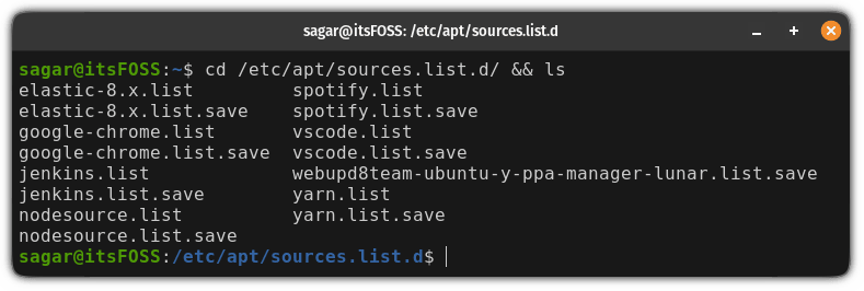 list contents of sources.list.d directory