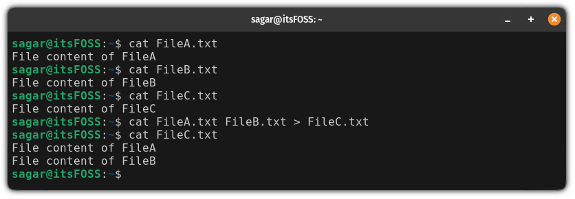 redirect file content of multiple files using the cat command