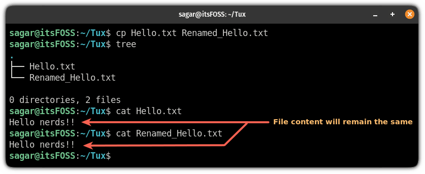 rename a file while copying in a same directory in linux terminal