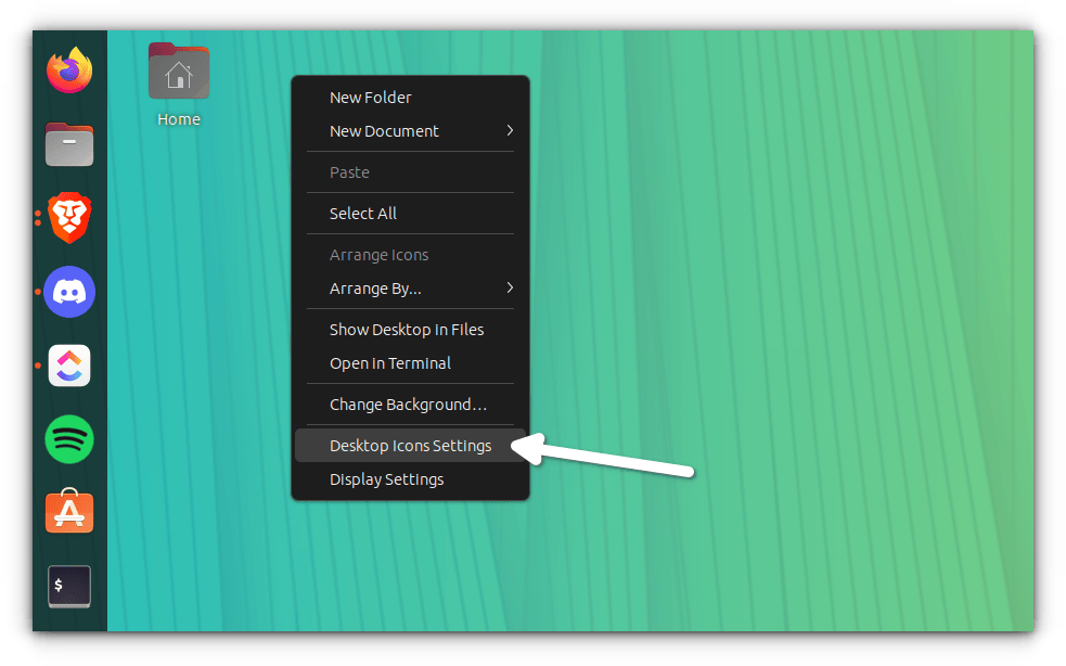 Right click on the desktop and click the Desktop Icons Settings