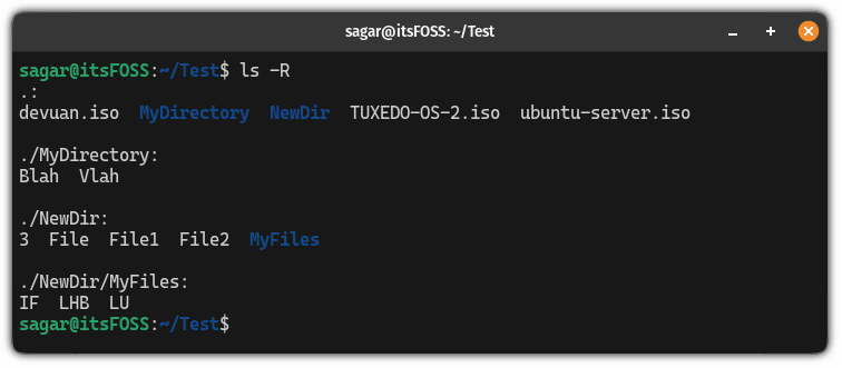 在 Linux 中使用 ls 命令递归列出文件